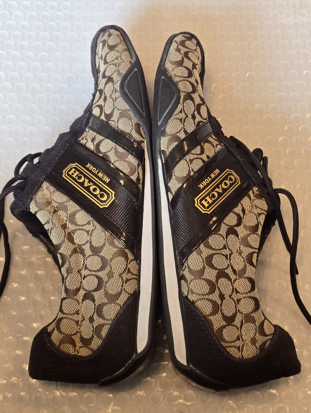COACH New York REMONNA Brown Logo Shoes Sneakers Beige Canvas Suede Lace Up 8.5M - Picture 9 of 9